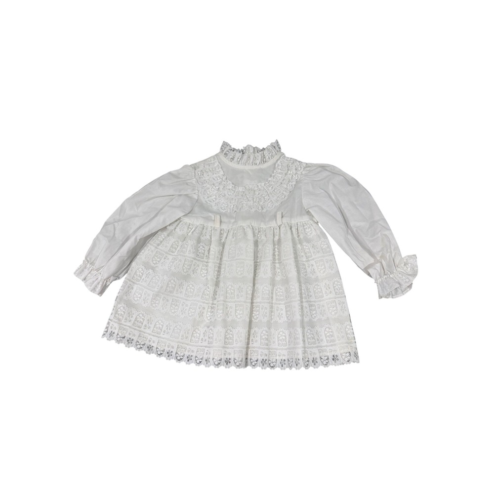 Vintage Jill Lynn White Lace Dress Toddler Size 2T Victorian Style Ruffle Neck